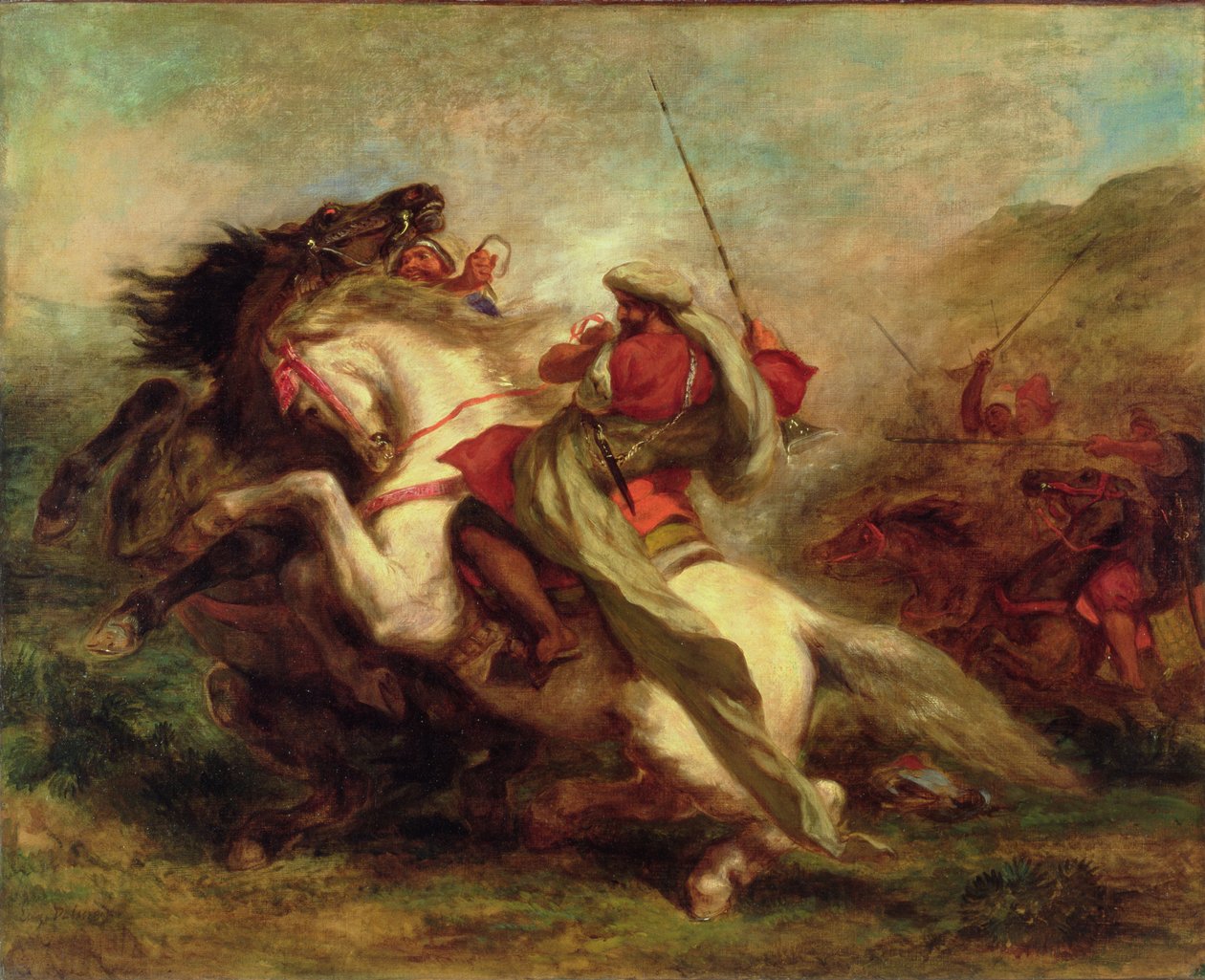 摩尔骑士的碰撞，1843-44 作者 费迪南德·维克多·尤金·德拉克罗瓦