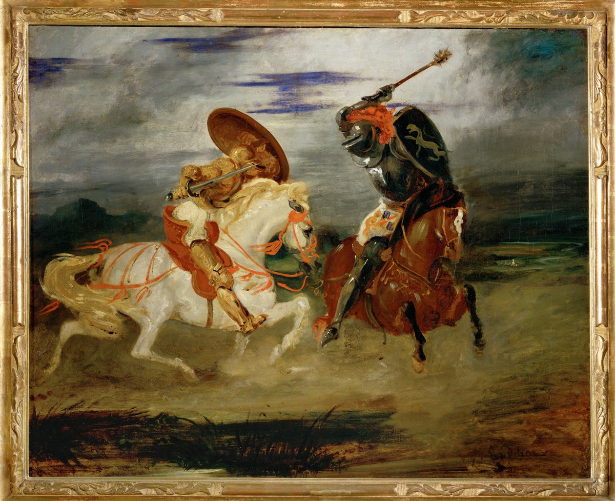Combat de chevaliers dans la campagne - 骑士之间的战斗... 作者 费迪南德·维克多·尤金·德拉克罗瓦