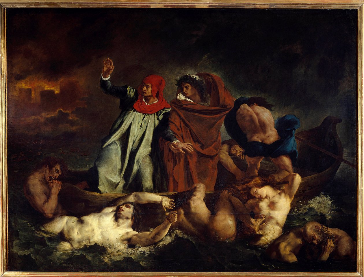 Dante et Virgil ou la barque de Dante Illustration pour chant VIII de “” La Divine Comedie”” (Divina Commedia) by Dante Alighieri (1265-1321) Painting by Eugene Delacroix (1798-1863) 1822 Sun. 1,89 x 2,41m Paris. Louvre Museum 作者 费迪南德·维克多·尤金·德拉克罗瓦