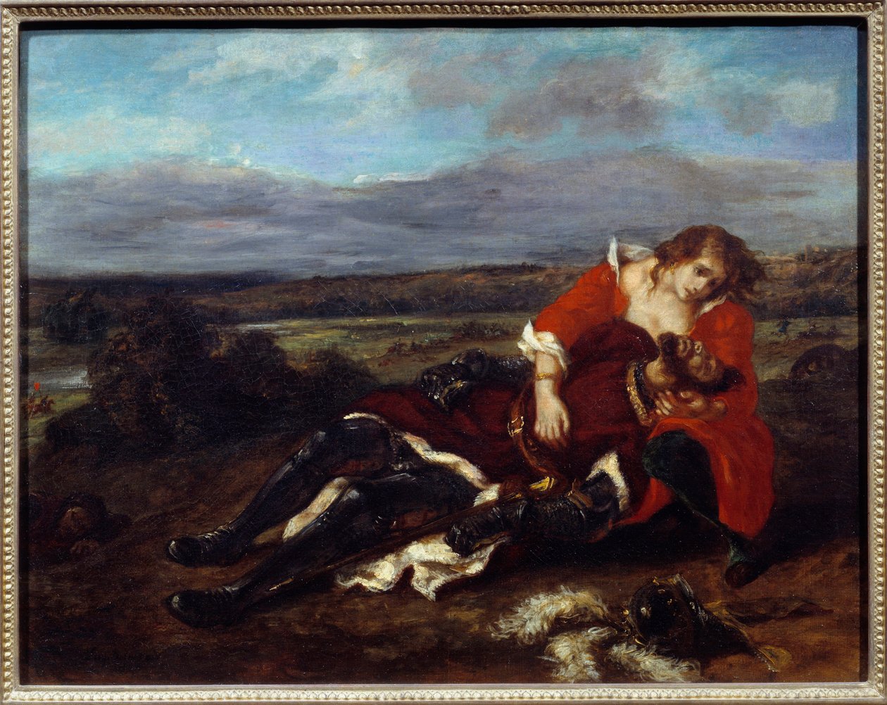 劳拉之死。 尤金·德拉克洛瓦 (Eugene Delacroix) 的绘画 (1798-1863) 作者 费迪南德·维克多·尤金·德拉克罗瓦