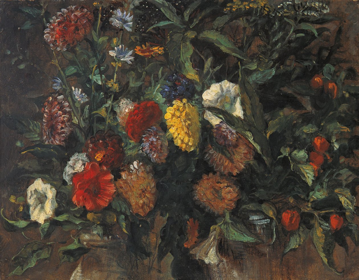 花卉静物，约 1848 年（纸板油画） 作者 费迪南德·维克多·尤金·德拉克罗瓦