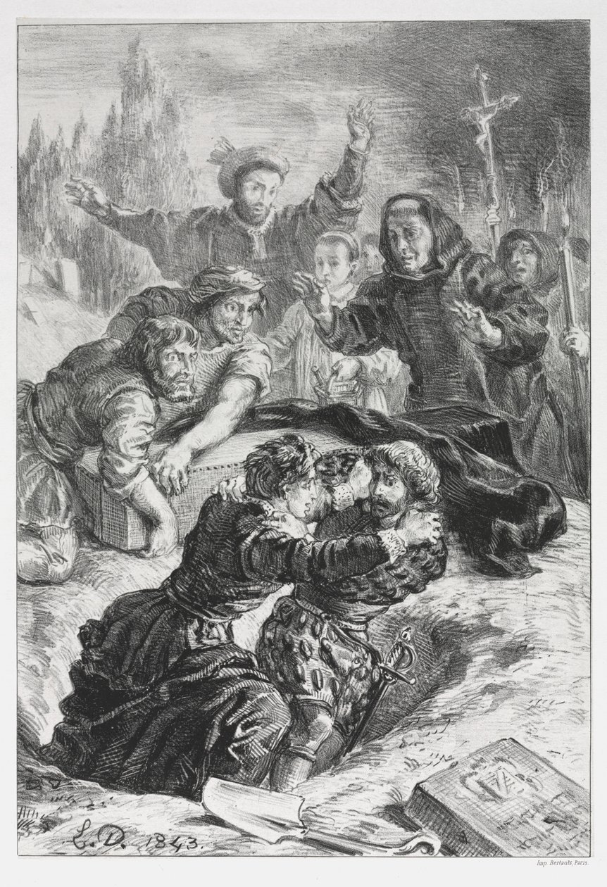 哈姆雷特（Hamlet）：1843年，奥菲莉亚墓地的哈姆雷特和拉尔特。 作者 费迪南德·维克多·尤金·德拉克罗瓦