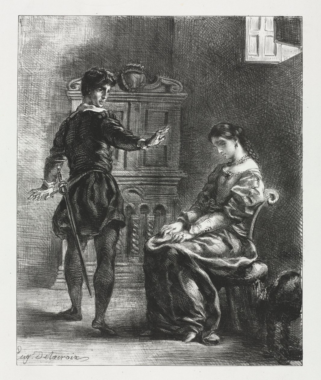 《哈姆雷特》：《哈姆雷特和奥菲里亚》，1834年。 作者 费迪南德·维克多·尤金·德拉克罗瓦