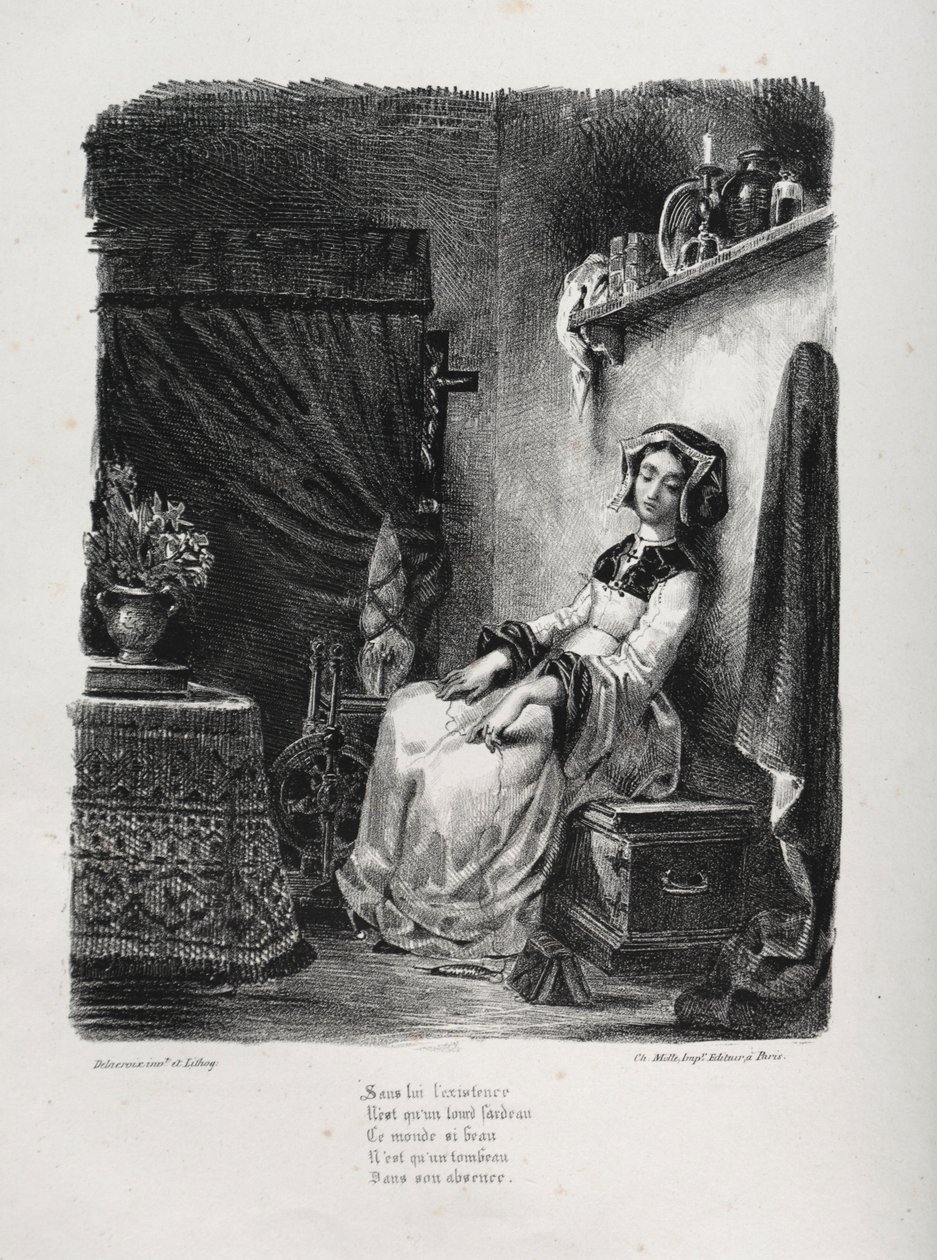 浮士德的插图：带轮子的玛格丽特，1828年。 作者 费迪南德·维克多·尤金·德拉克罗瓦