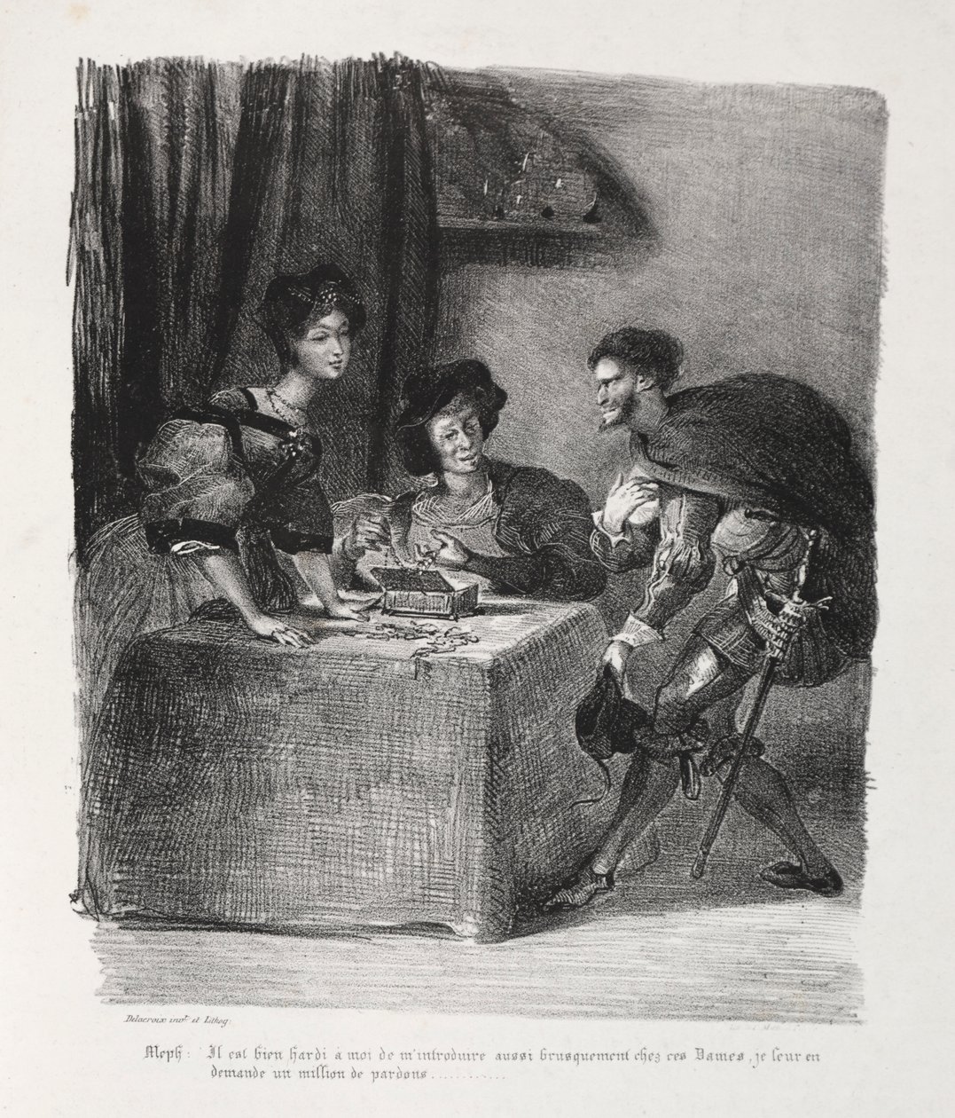 浮士德插图：Méphistophelés在1828年的Marthe上。 作者 费迪南德·维克多·尤金·德拉克罗瓦