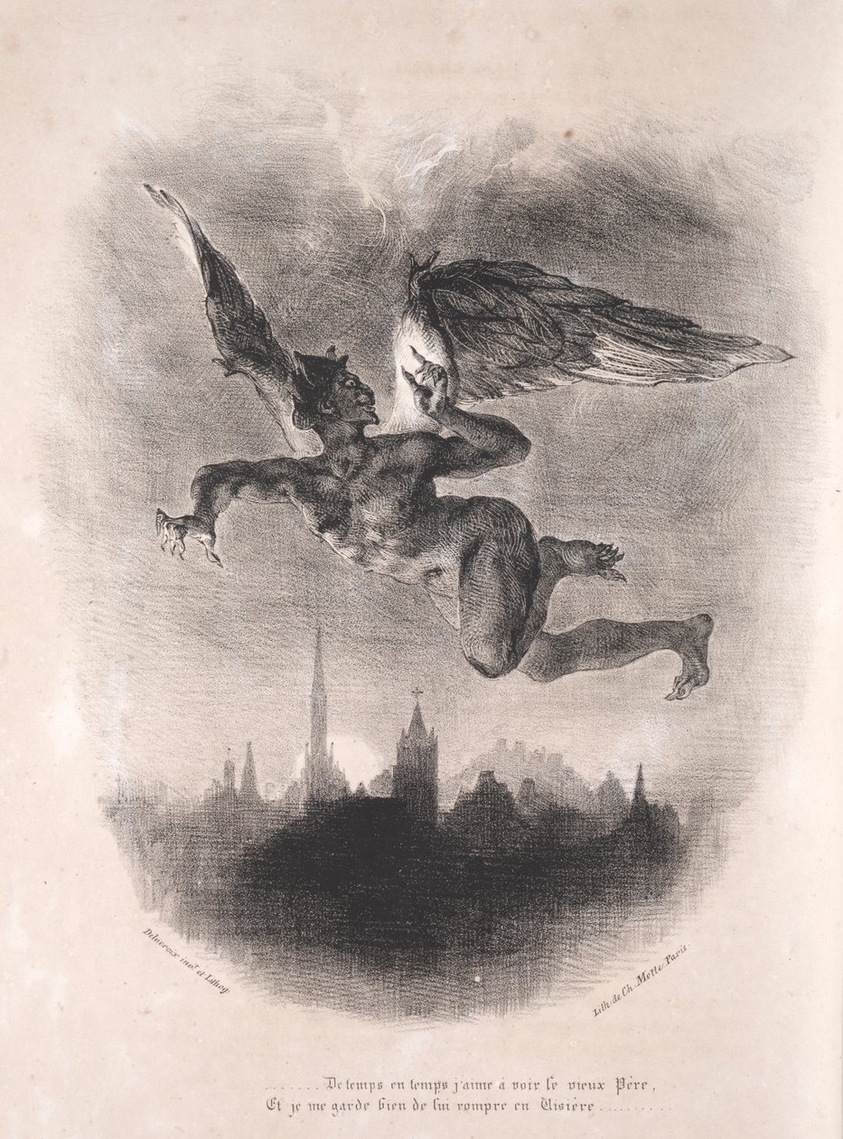 浮士德插图：空中飞人，1828年。 作者 费迪南德·维克多·尤金·德拉克罗瓦