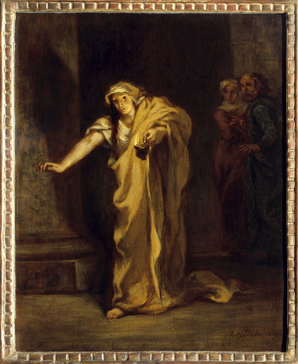 Lady Macbeth sleepwalking Illustration of the work of the same name by William Shakespeare (1564-1616). Painting by Eugene Delacroix (1798-1863) 1850 Sun. 0.40 x 0.32 m Fredericton. Beaverbrook Art Gallery 作者 费迪南德·维克多·尤金·德拉克罗瓦