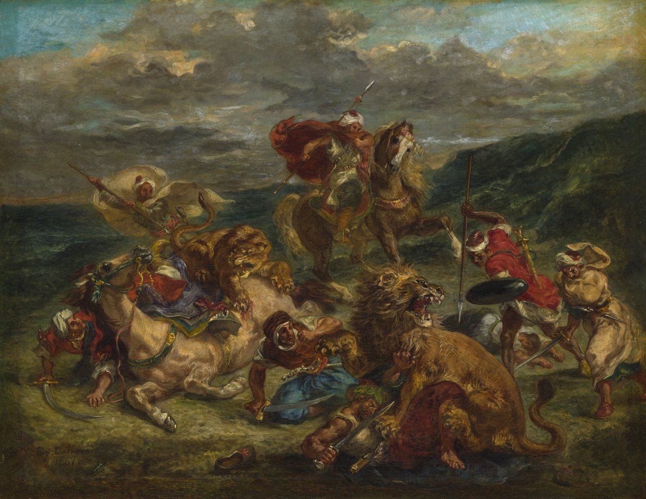 狮子猎手，1860-61 作者 费迪南德·维克多·尤金·德拉克罗瓦