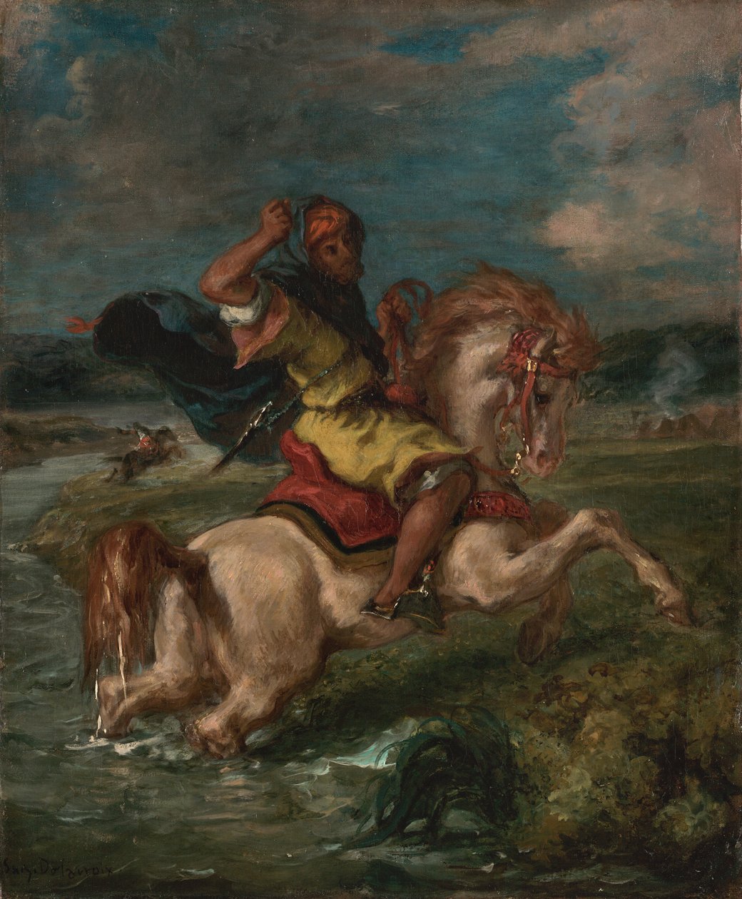 摩洛哥骑兵穿越福特，约1850年（布面油画） 作者 费迪南德·维克多·尤金·德拉克罗瓦