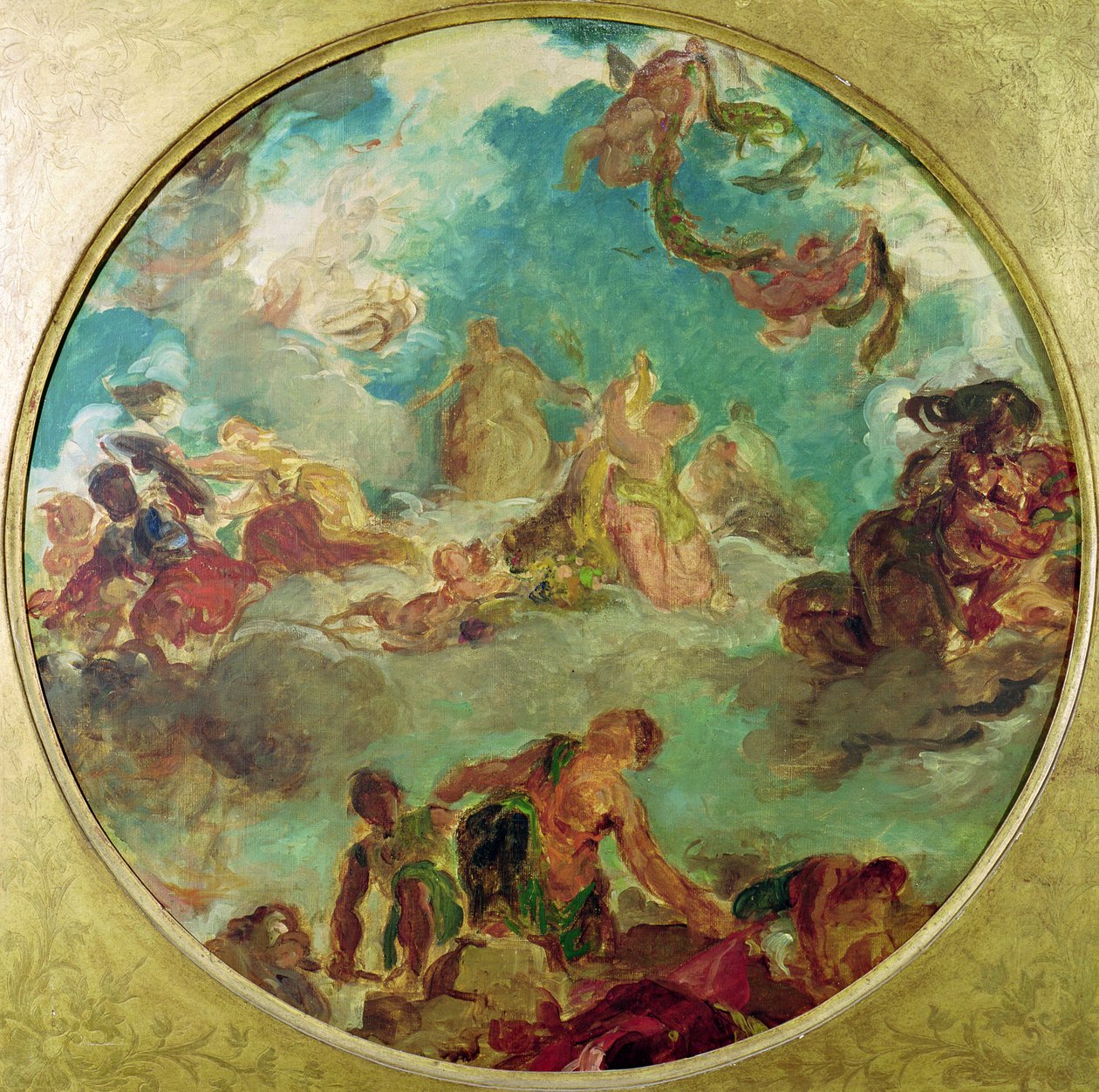 和平降临地球，研究1871年在公社期间被毁的Hotel de Ville的沙龙de la Paix的中央天花板 作者 费迪南德·维克多·尤金·德拉克罗瓦