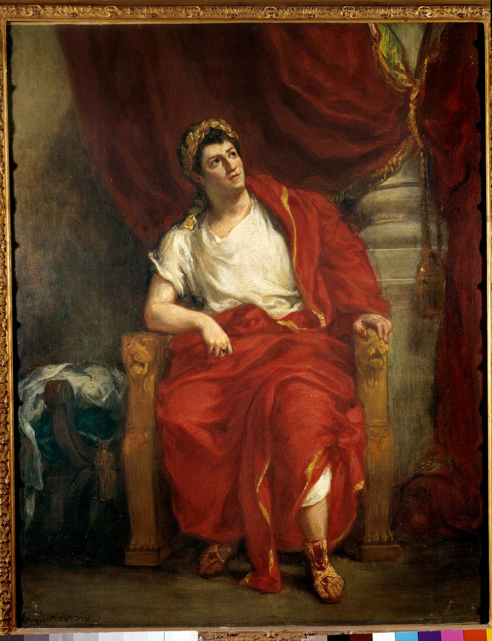 喜剧演员弗朗索瓦-约瑟夫（Francois Joseph）-塔尔马（1763-1826）的肖像，他在让-拉辛的作品《不列颠尼克斯》中演绎尼禄》，尤金-德拉克洛瓦（1798-1863）的画作，1853年完成。0,92 x 0,73米 巴黎，法国喜剧 作者 费迪南德·维克多·尤金·德拉克罗瓦