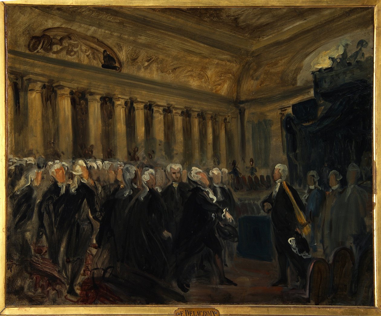 法国大革命，1789 年制宪会议：米拉波伯爵霍诺雷-加布里埃尔（Honore-Gabriel）-里凯蒂（1749-1791 年）在德勒-布雷兹侯爵亨利-埃夫拉尔（Henri-Evrard）先生（1762-1829 年）面前（代表会议期间）、 作者 费迪南德·维克多·尤金·德拉克罗瓦