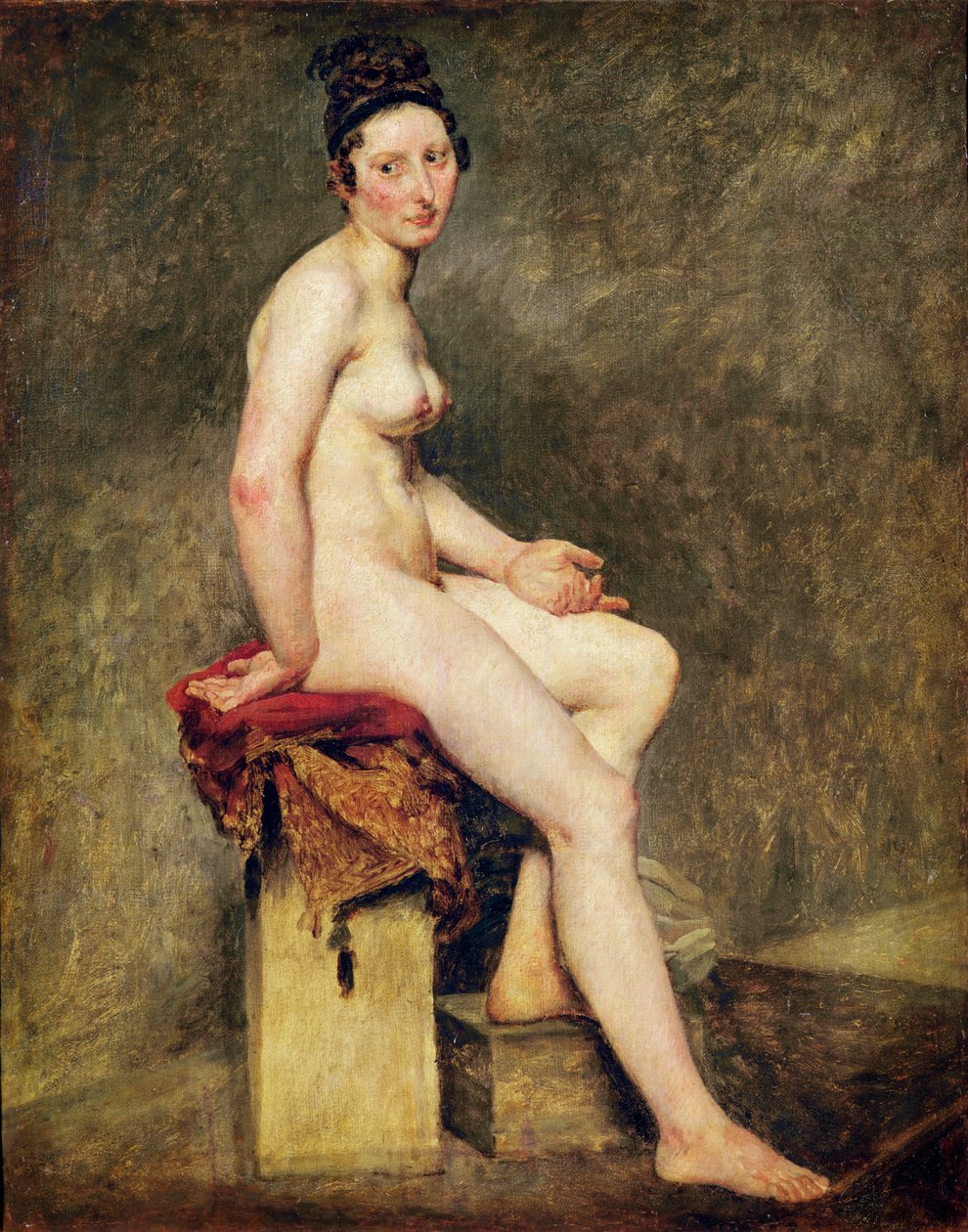 裸体坐像，小姐玫瑰（布面油画） 作者 费迪南德·维克多·尤金·德拉克罗瓦