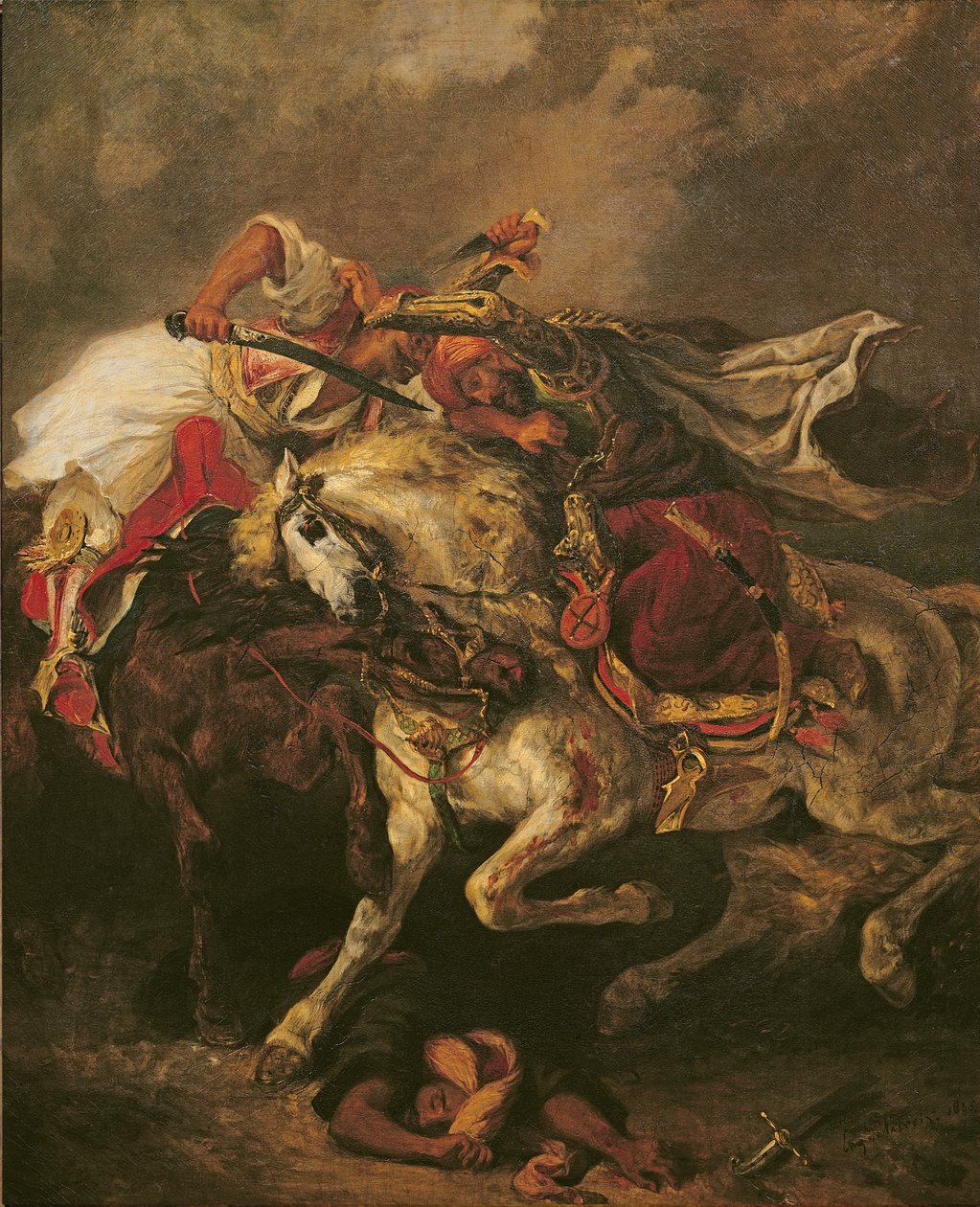 在拜伦的诗“Le Giaour”，1835年之后，Giaour和Hassan之战 作者 费迪南德·维克多·尤金·德拉克罗瓦