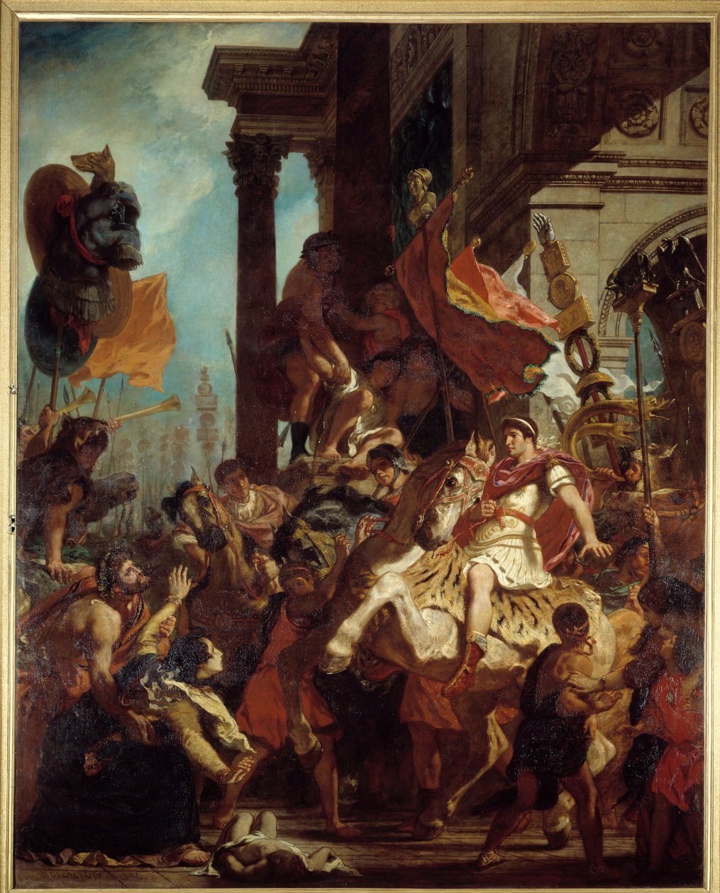 The Justice of Trajan A widow whose son was killed seeks justice from Emperor Trajan (Marcus Ulpius Trajanus, 53-117) leaving for war. Illustration of the Puragatory in “” La Divina Commedia”” (Divine Comeide) by Dante Alighieri (1265-1321) Painting by Eug 作者 费迪南德·维克多·尤金·德拉克罗瓦