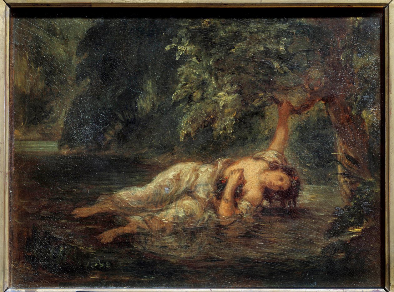 威廉·莎士比亚为《哈姆雷特》绘制的奥菲莉之死插图。 Eugene Delacroix (1798-1863) 作画 0,23x0,3 m 作者 费迪南德·维克多·尤金·德拉克罗瓦