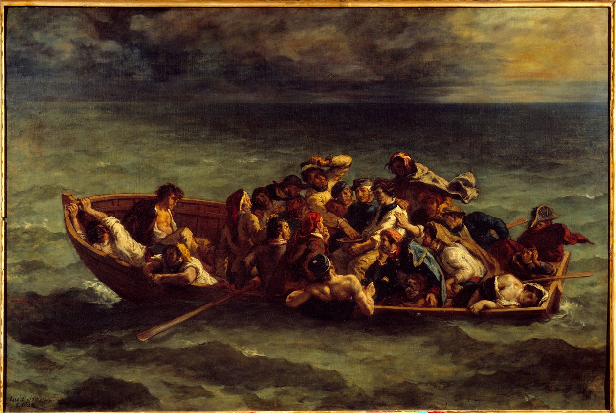 “唐璜”号沉没。 乔治·戈登·拜伦 (George Gordon Byron) 将拜伦勋爵 (Lord Byron, 1788-1824) 称为“唐璜”的书插图，第二首。 尤金·德拉克洛瓦 (Eugene Delacroix) 的绘画 (1798-1863) 作者 费迪南德·维克多·尤金·德拉克罗瓦