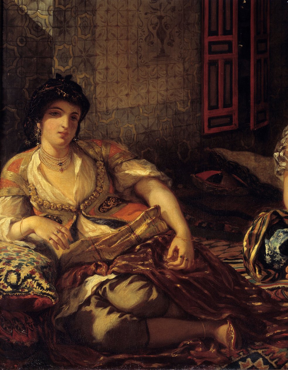阿尔及尔的女性在她们的 Detail 公寓里。 Eugene Delacroix (1798-1863) 的绘画 1834 年昏暗。 1,80 x 2,29 m 巴黎。 卢浮宫 作者 费迪南德·维克多·尤金·德拉克罗瓦