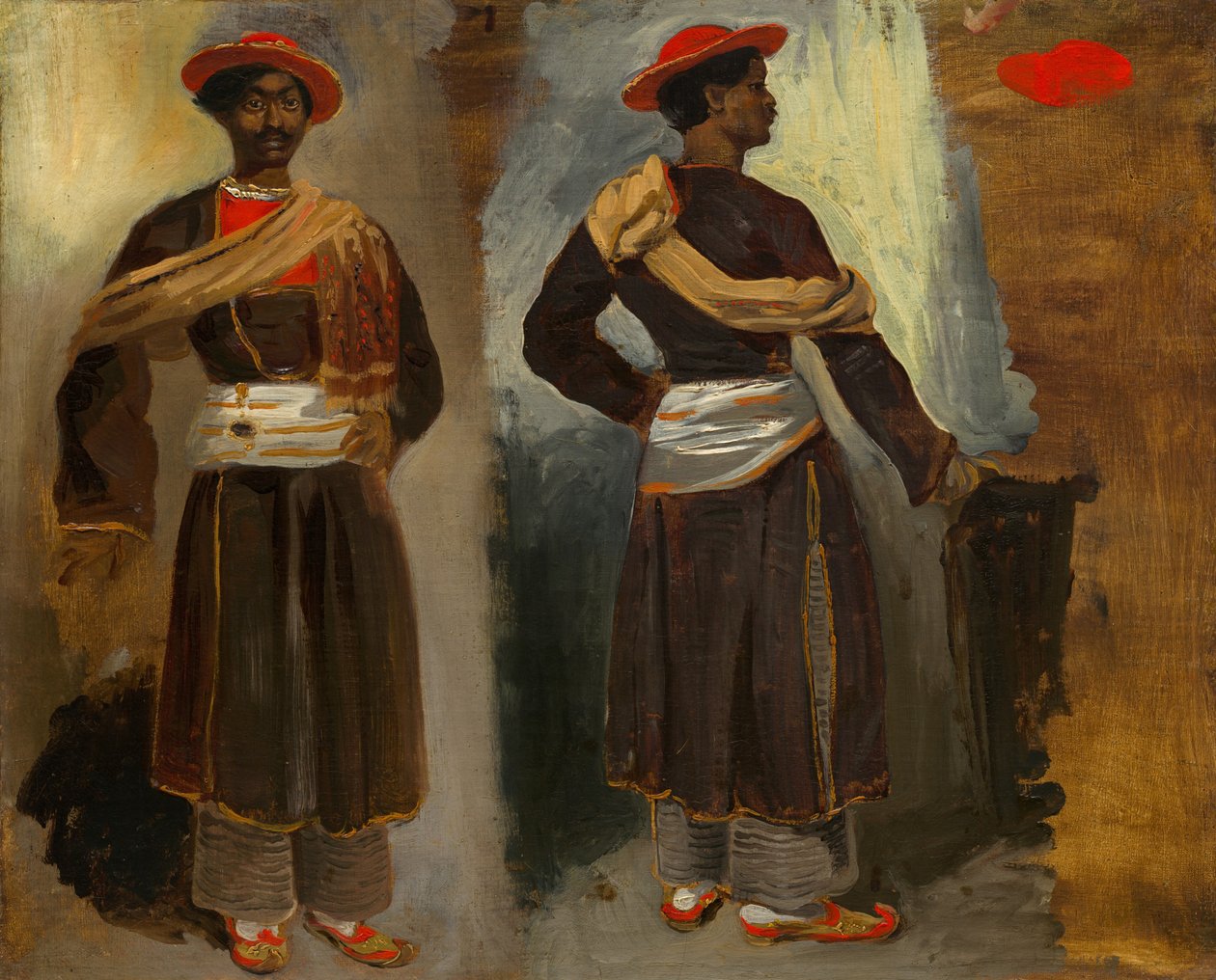 两幅来自加尔各答的印度站立者的研究，约 1823-24 年（布面油画） 作者 费迪南德·维克多·尤金·德拉克罗瓦