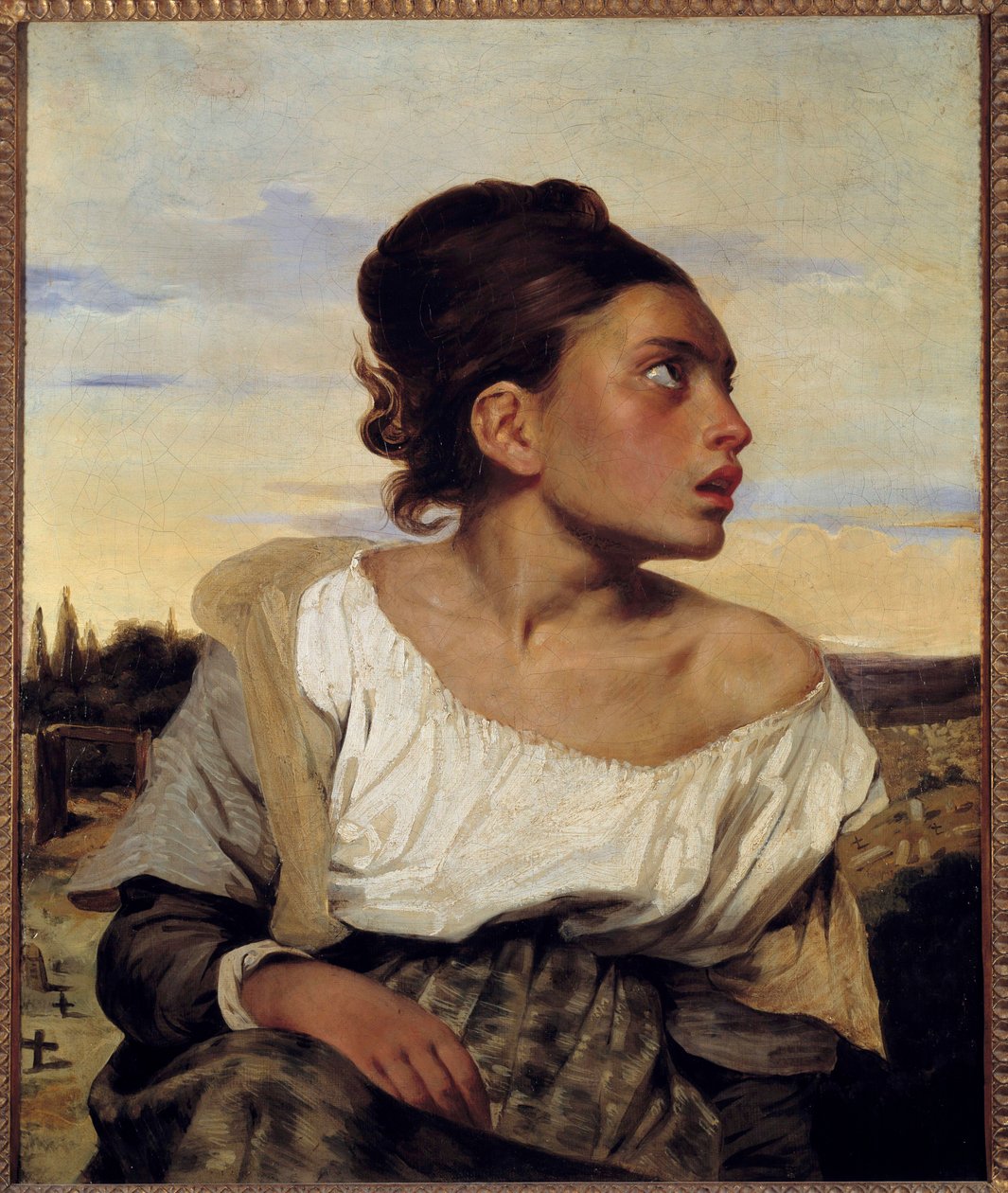 墓地里的年轻孤儿 尤金·德拉克洛瓦 (Eugene Delacroix) (1798-1863) 的绘画 1824 年 0,65x0,54 m 作者 费迪南德·维克多·尤金·德拉克罗瓦