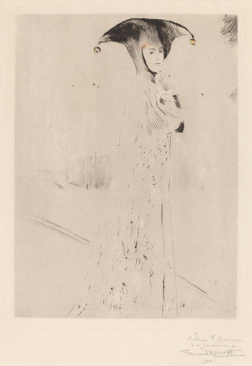 1905年的钟声（干纸和彩色铅笔在纸上） 作者 费尔南德·科诺普夫