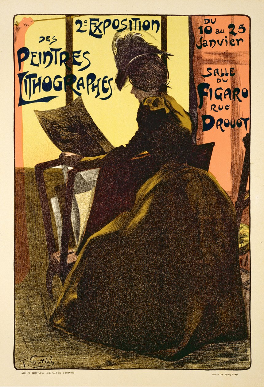 复制一张宣传“第二次光刻画家展”的海报，Salle du Figaro，巴黎，1899年 作者 费尔南·路易斯·戈特洛布