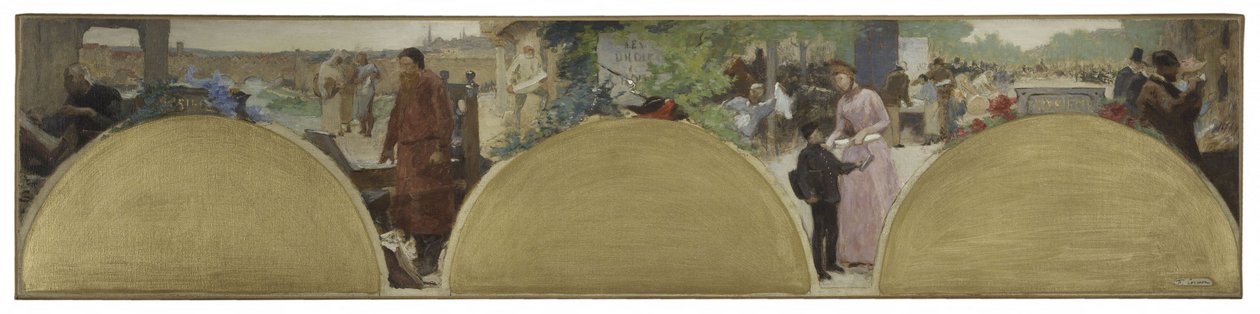 巴黎市政厅草图：现代写作史，约 1890 年（布面油画） 作者 费尔南德·科尔蒙（Fernand Cormon）