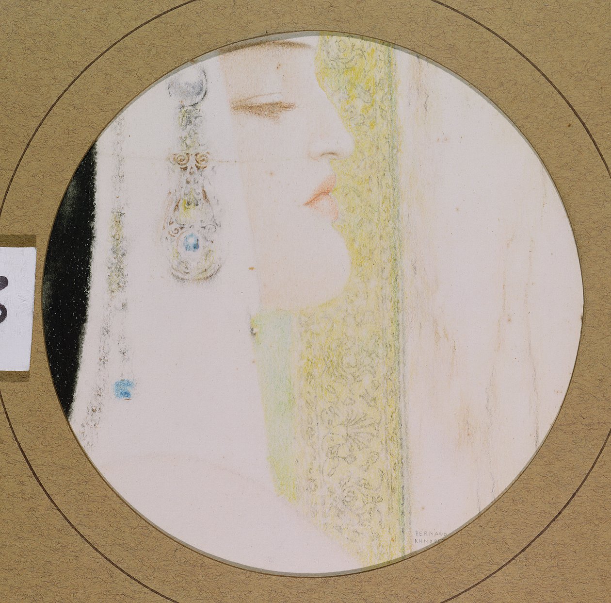 一个女人的头，c.1908（纸上粉彩） 作者 费尔南德·科诺普夫