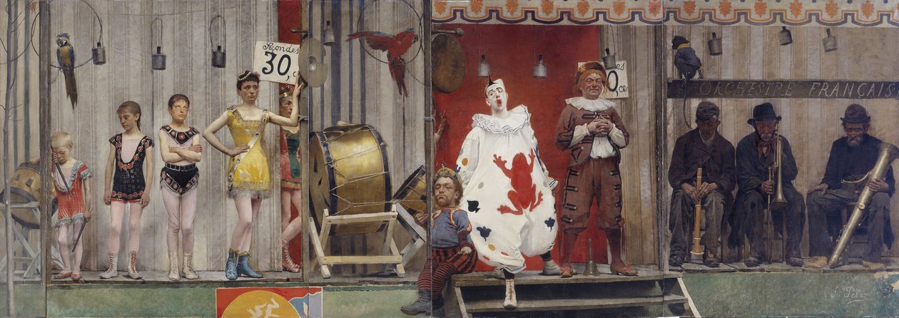 悲惨与苦难 - Les Saltimbanques，1888 年（布面油画） 作者 费尔南德·佩莱斯