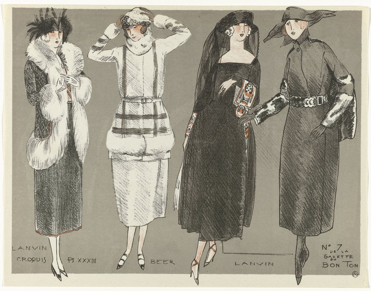 Gazette du Bon Ton》，1920 年 - 第 7 期，素描 Pl XXXIII：Lanvin / Beer / Lanvin（标题在实物上） 作者 费尔南德·西蒙
