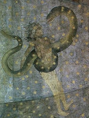 一个男人和一条蛇，细节来自Cielo de Salamanca，c.1480-90 作者 费尔南多·加列戈