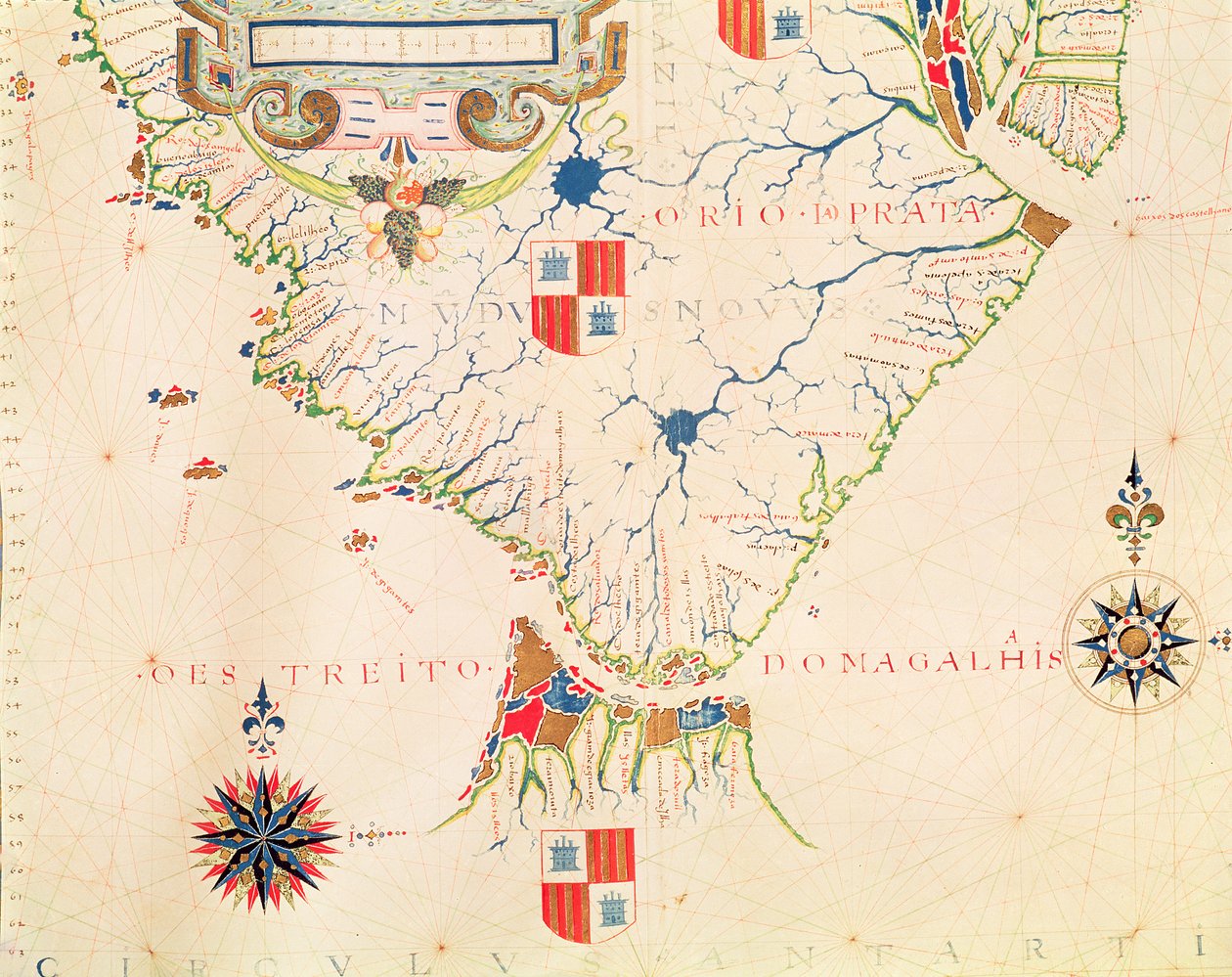 Fol.13南美洲和麦哲伦海峡地图，来自地图集，1571年 作者 费尔纳·瓦兹·杜拉多