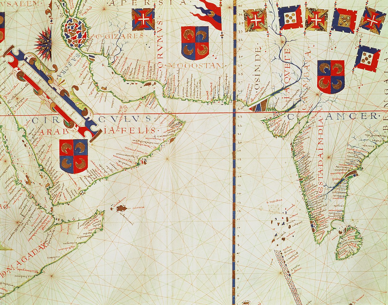 第16页波斯，阿拉伯和印度的地图，来自地图集，1571年 作者 费尔纳·瓦兹·杜拉多