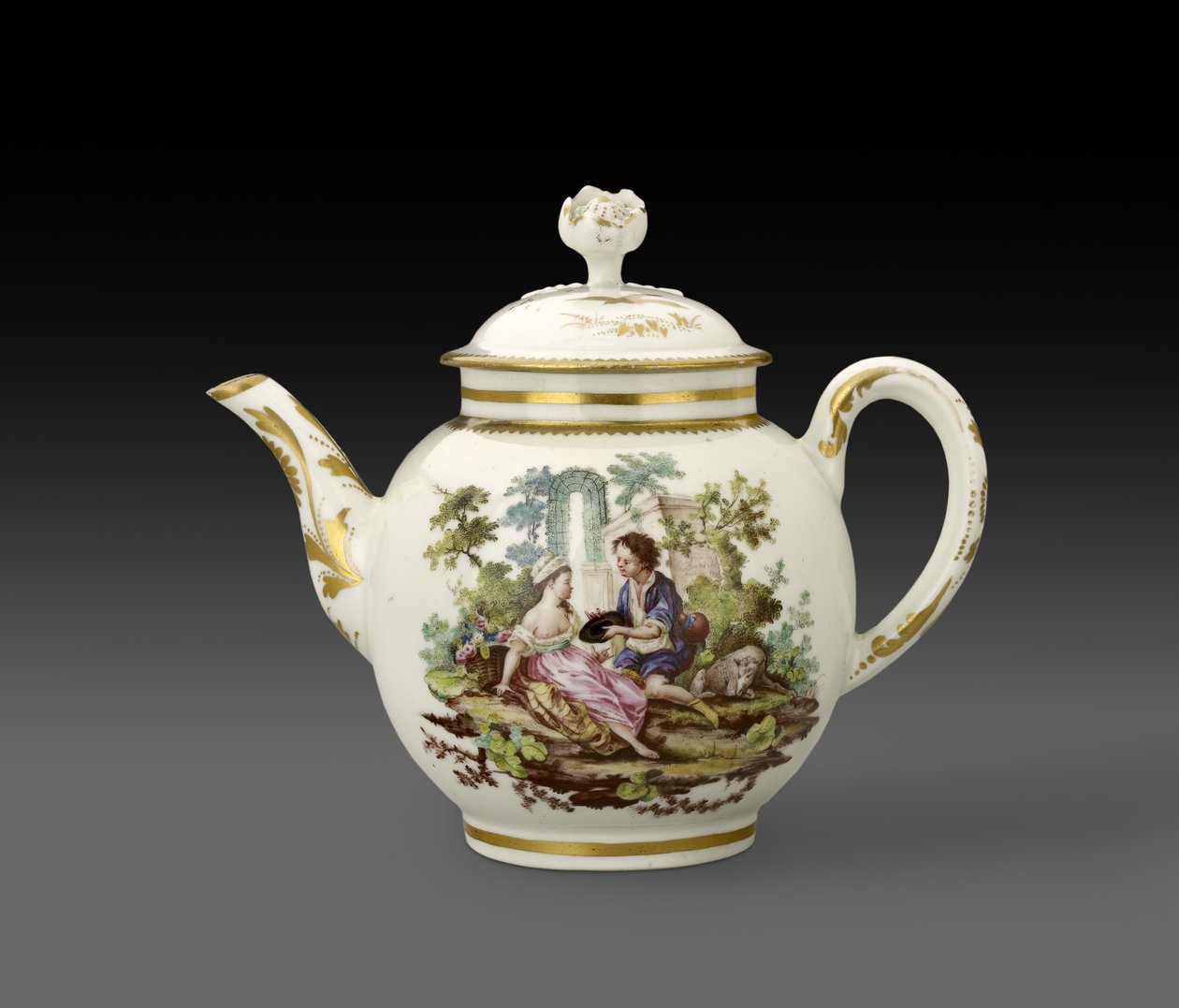 茶壶和盖子，1772年，伍斯特瓷厂（硅藻土） 作者 菲德尔·杜维维耶（Fidelle Duvivier）
