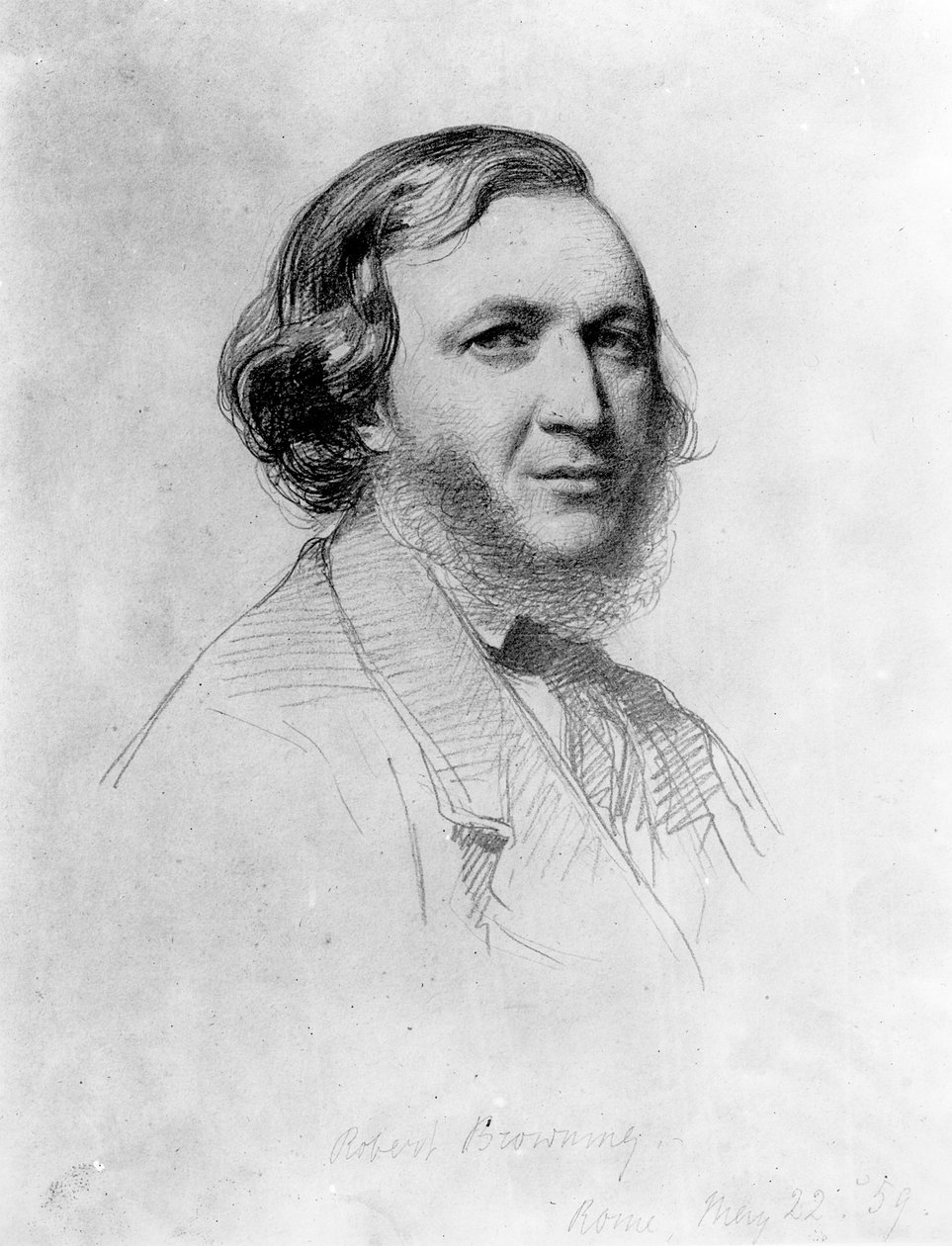 Robert Browning的肖像（1812-89）（铅笔在纸上）（捆绑照片） 作者 