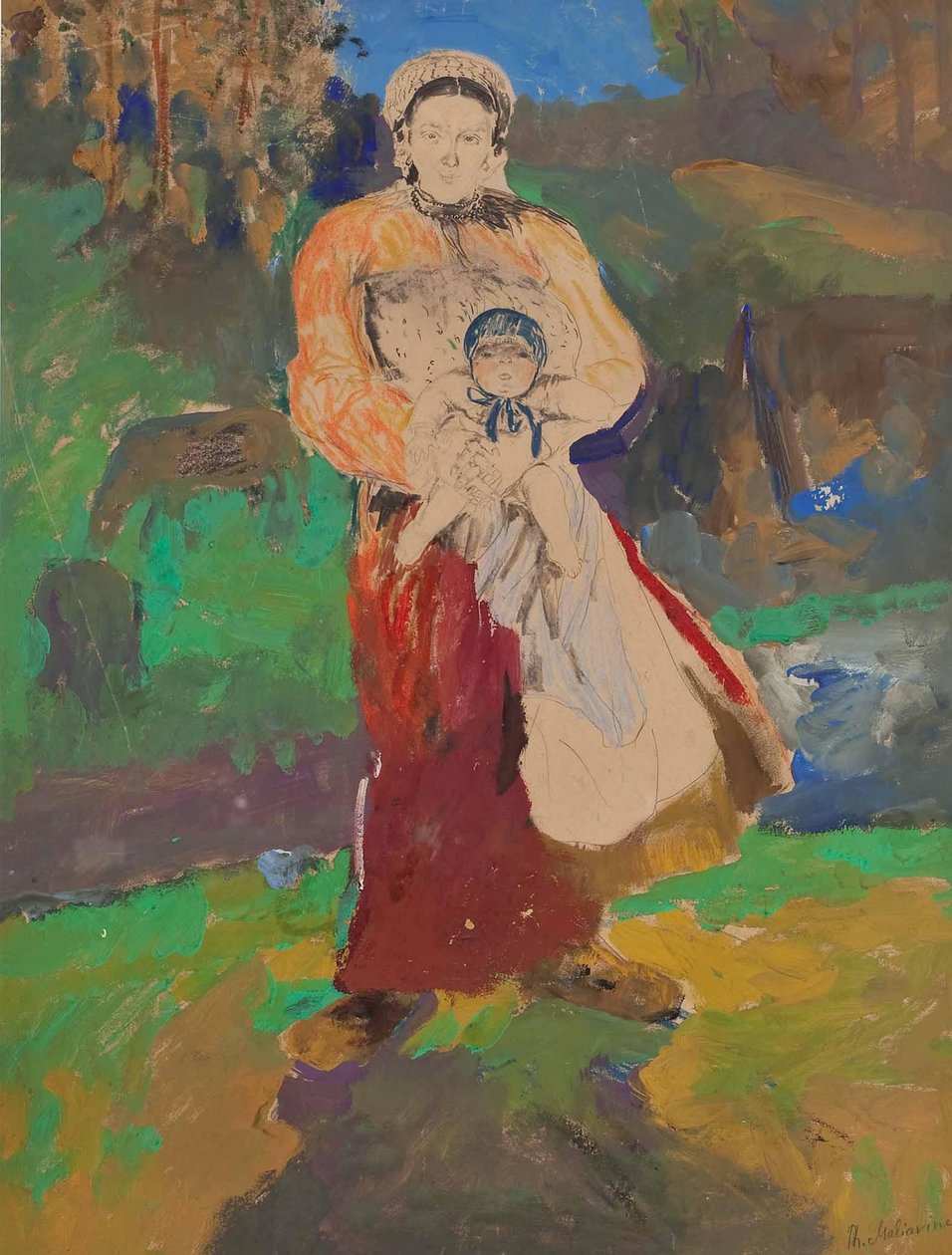 母亲和儿童在风景 作者 菲利普（Filipp Andreevic Maljavin）