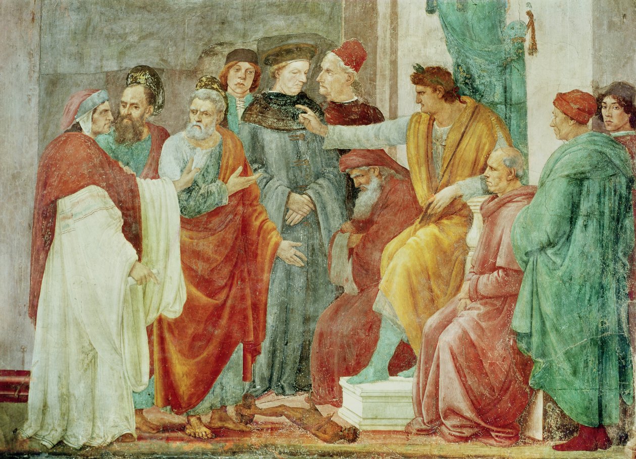 与Simon Mago（Nero Enthroned）的纠纷，在祭坛右侧的下层，c.1484-85 作者 菲律宾人利皮