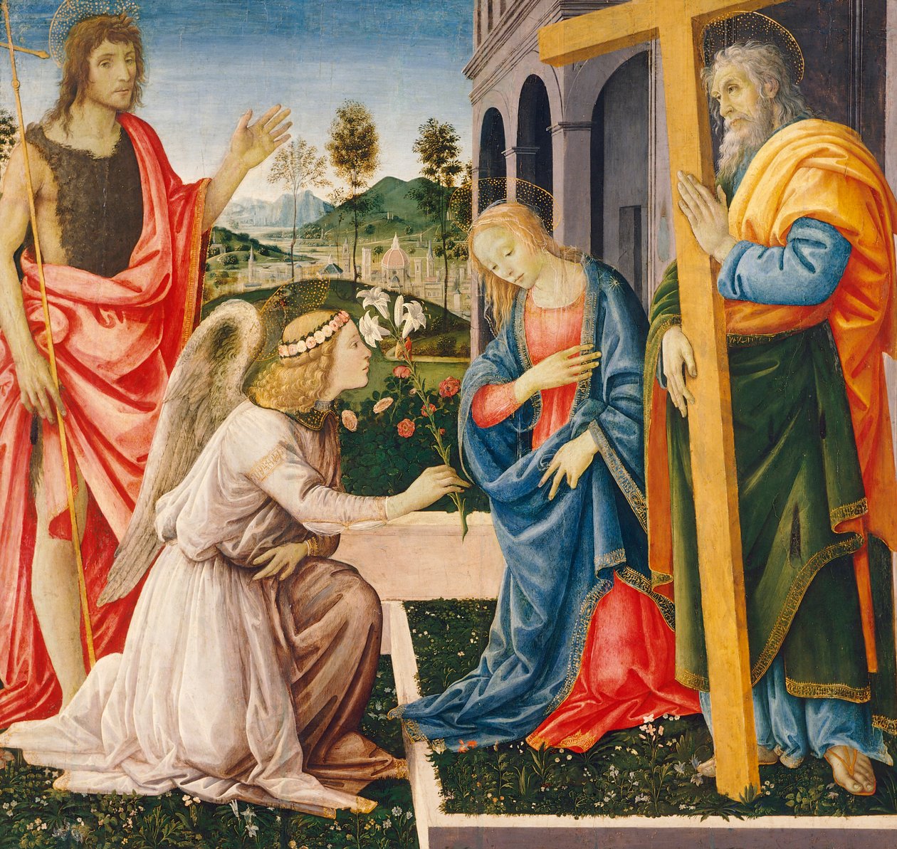 Annunciation and Saints，Filippino Lippi (1457-ca 1504)，布面油画 作者 菲律宾人利皮