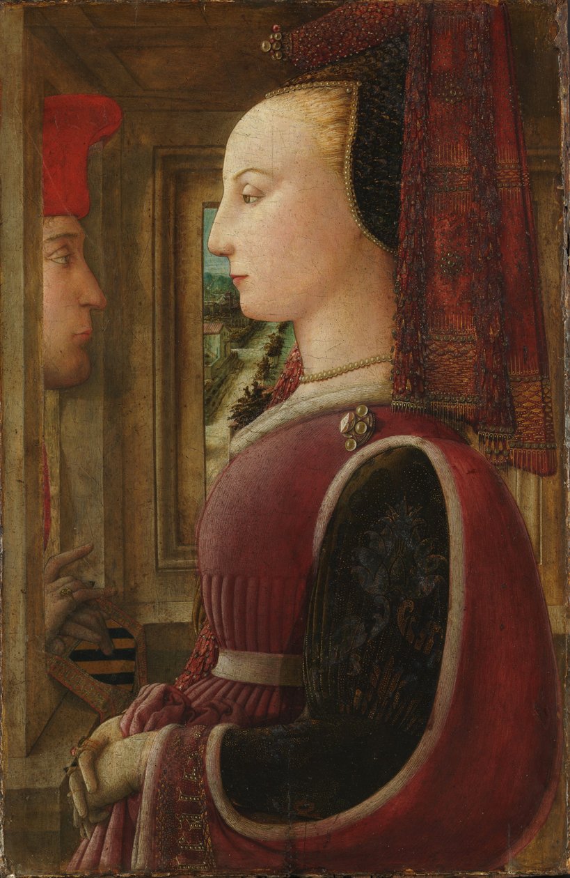 一名妇女与一名男子在窗台前的肖像 作者 菲利波·利皮（Filippo Lippi）