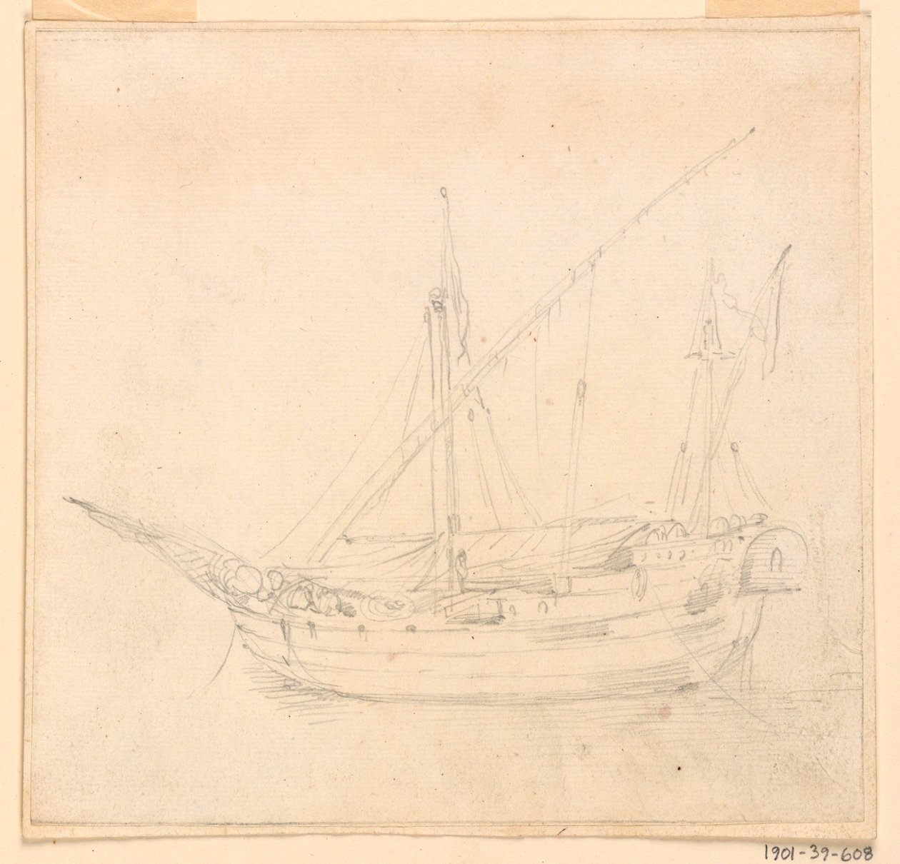 素描，帆船，约 1780 年 作者 菲利波·马基奥尼（Filippo Marchionni）