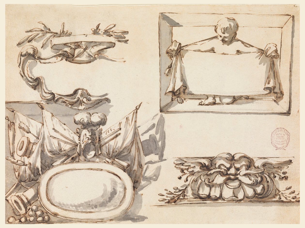 图画，护额，奖杯，标签，门楣装饰图案，1750-75 年 作者 菲利波·马基奥尼（Filippo Marchionni）
