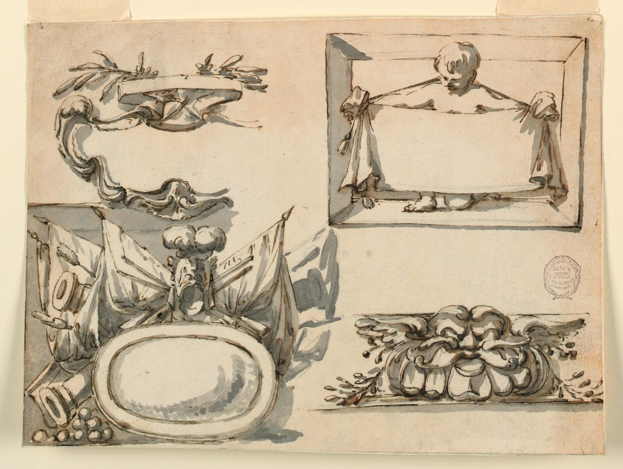 图画，护额，奖杯，标签，门楣装饰图案，1750-75 年 作者 菲利波·马基奥尼（Filippo Marchionni）