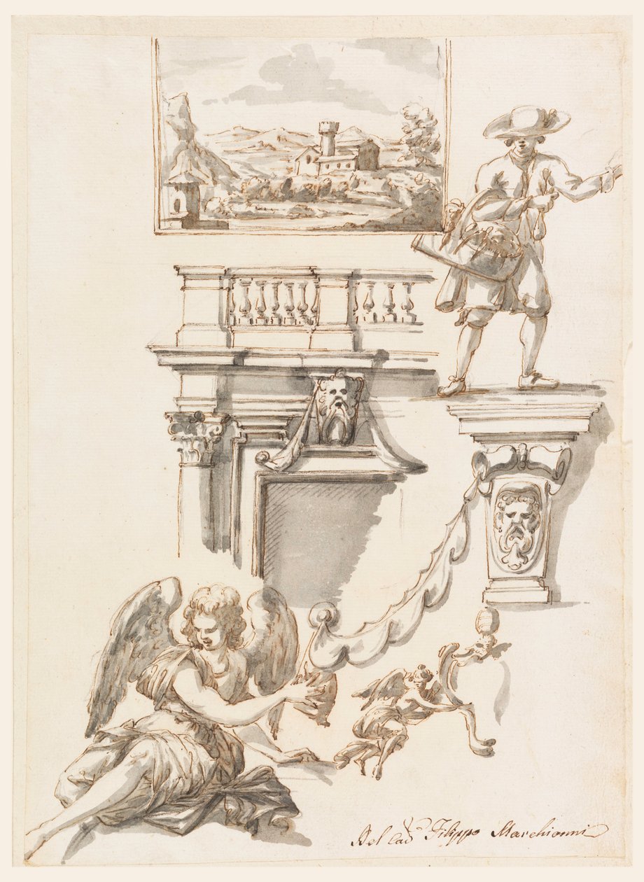 绘画、建筑和人物研究，1750-90 年 作者 菲利波·马基奥尼（Filippo Marchionni）