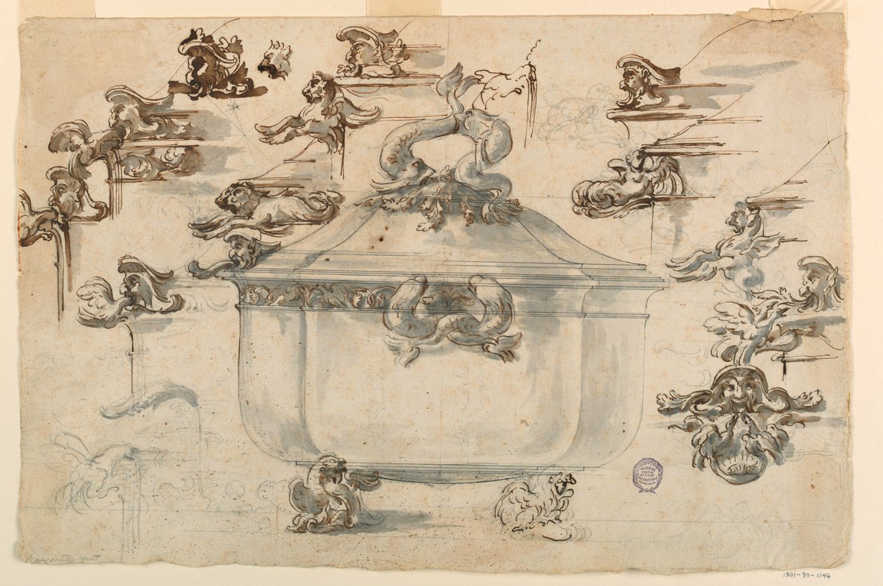 图纸，银汤锅的设计，1769 年 作者 菲利波·马基奥尼（Filippo Marchionni）