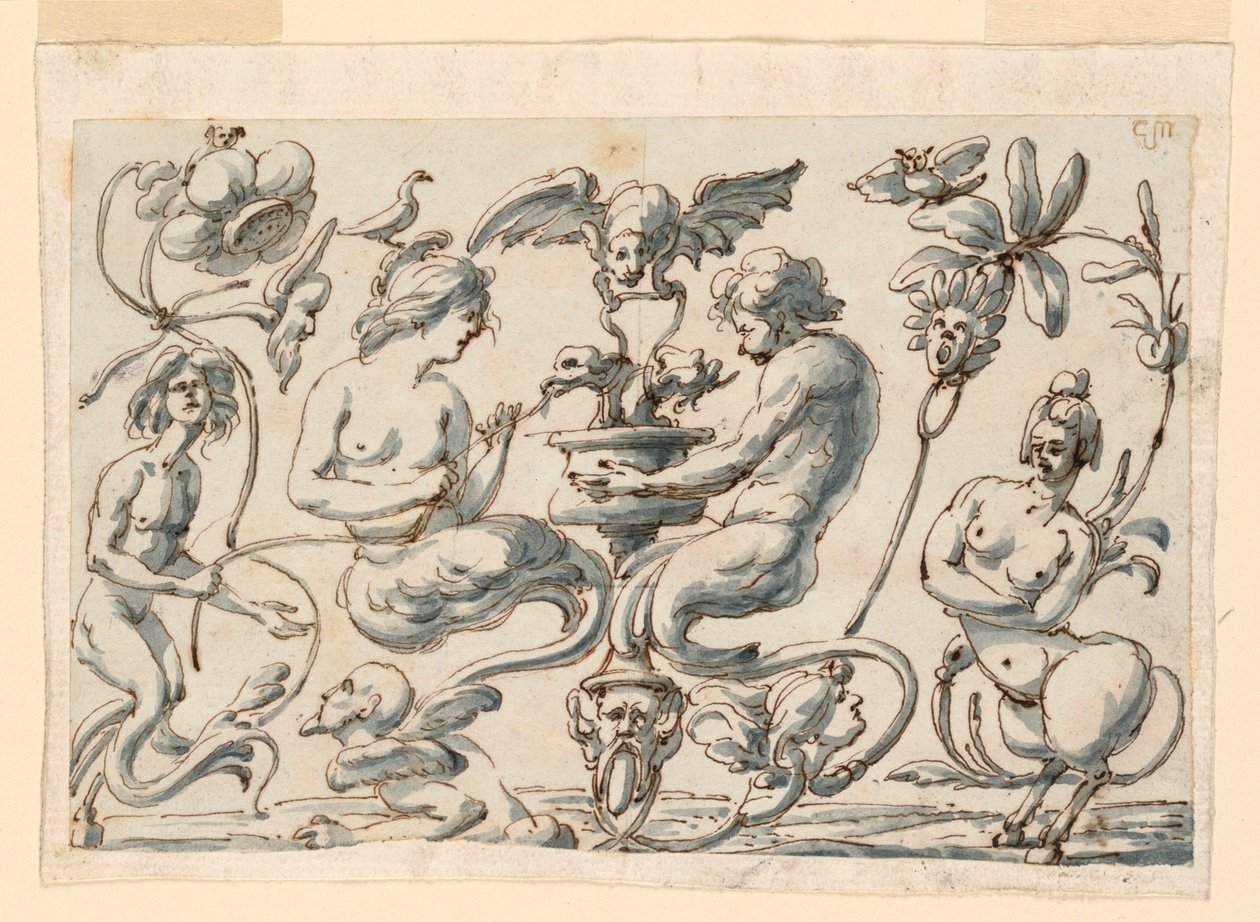 素描，长方形面板上的怪诞，1730-50 年 作者 菲利波·马基奥尼（Filippo Marchionni）