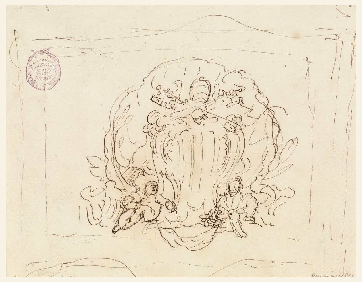 绘画，印有教皇本笃十四世盾徽的匾额，以贝壳为背景，1740-58 年 作者 菲利波·马基奥尼（Filippo Marchionni）