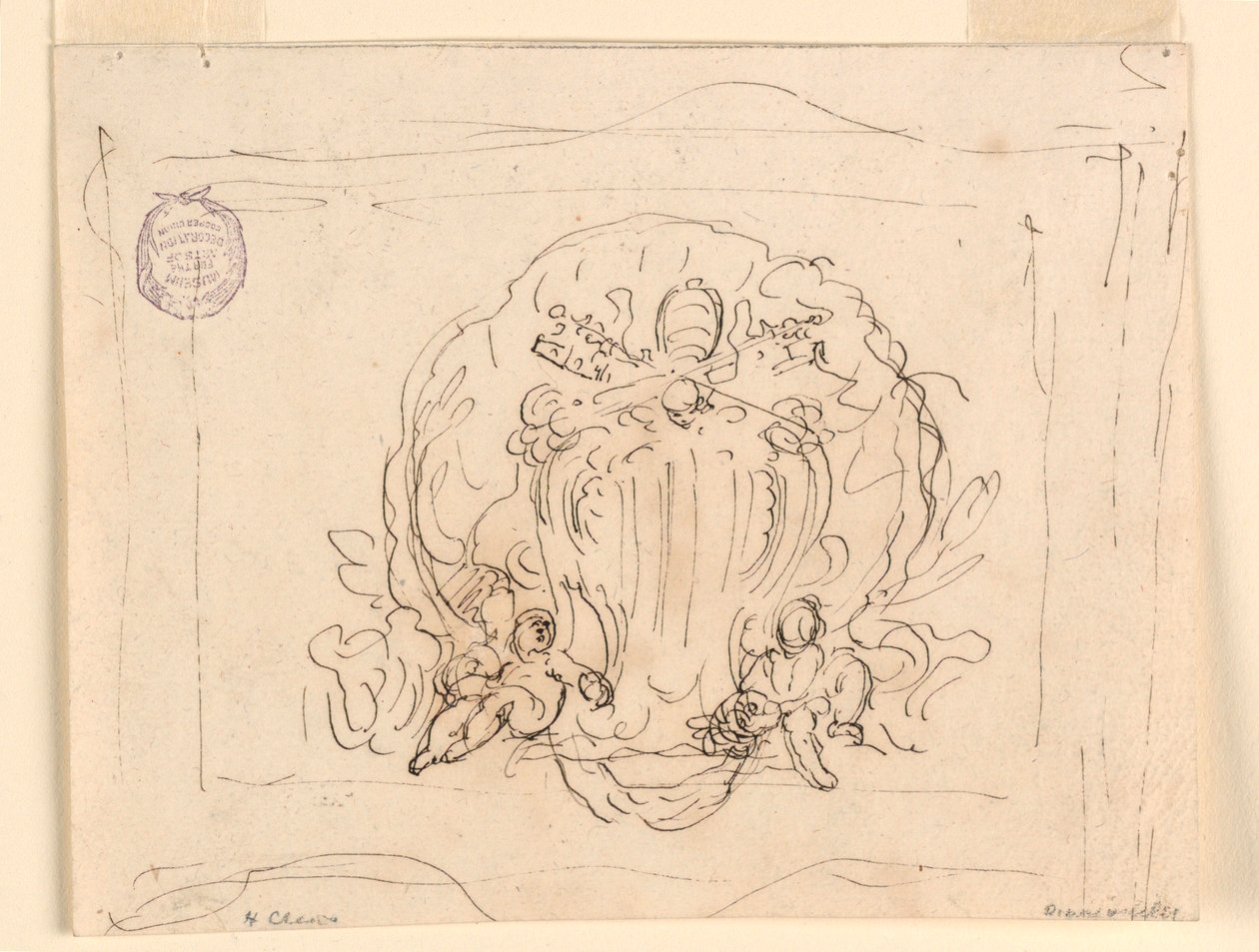 绘画，印有教皇本笃十四世盾徽的匾额，以贝壳为背景，1740-58 年 作者 菲利波·马基奥尼（Filippo Marchionni）