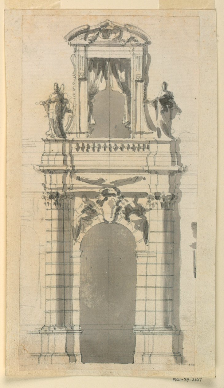 素描，城市豪宅中下部的立面，1770-1785 年 作者 菲利波·马基奥尼（Filippo Marchionni）