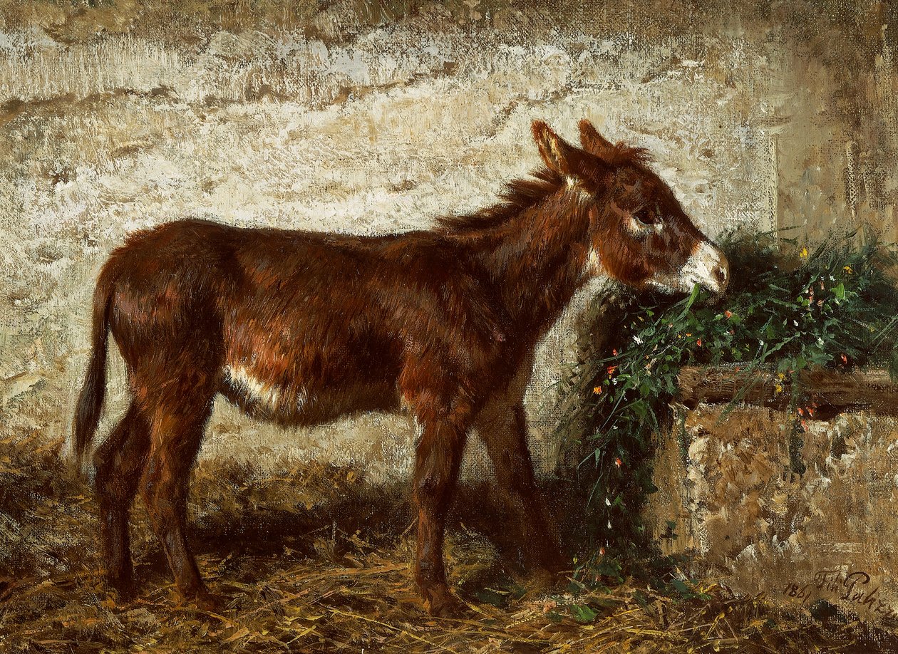 婴儿床上的驴 作者 Filippo Palizzi (1818-1899) 作者 菲利波·帕利齐