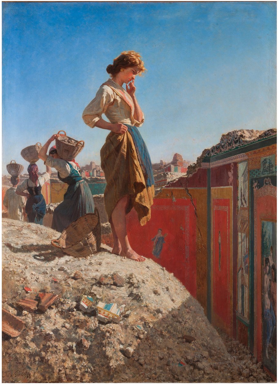 "Les fouilles a Pompei, Italie" (意大利庞贝城的发掘) Filippo Palizzi (1818-1899) 的绘画作品 19世纪初 收藏品 作者 菲利波·帕利齐